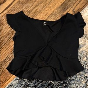 V-neck Ruffle Trim Crop Top